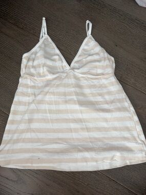 Brandy Melville Cream and White Striped Tank Top
